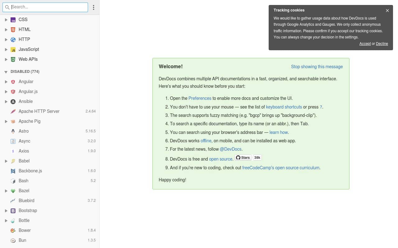 DevDocs — screenshot