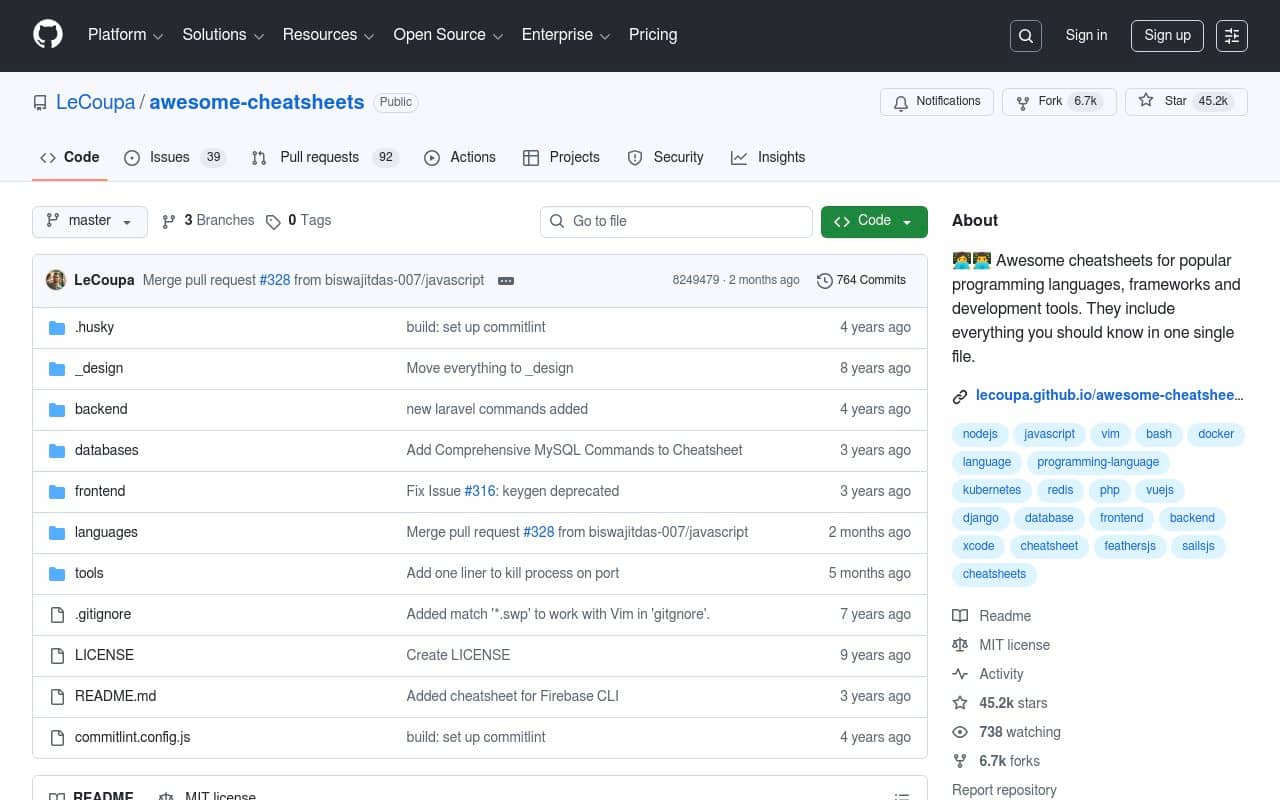Awesome-cheatsheets — screenshot