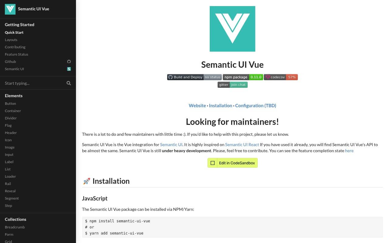 Semantic UI Vue — screenshot