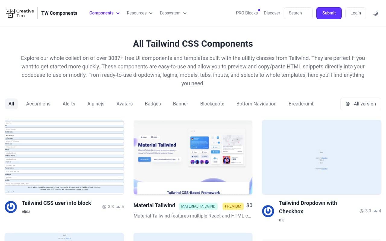 Tailwind Components — screenshot
