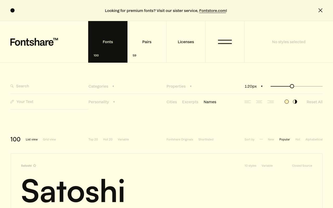 Fontshare — screenshot