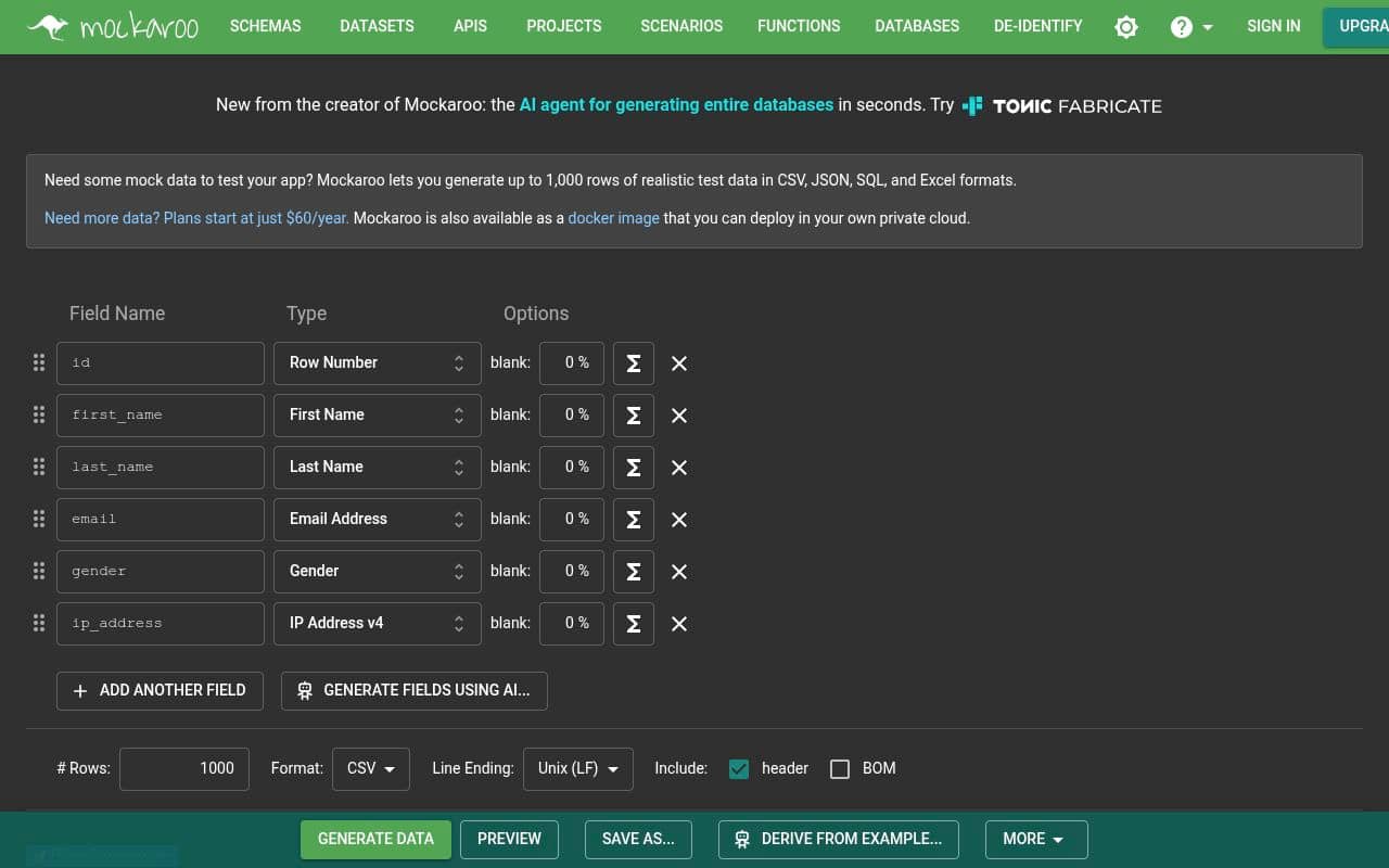 Mockaroo — screenshot