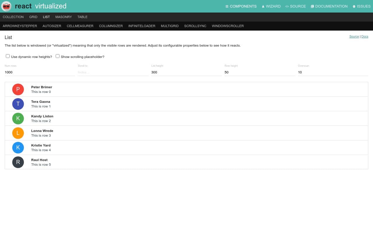 React Virtualized preview