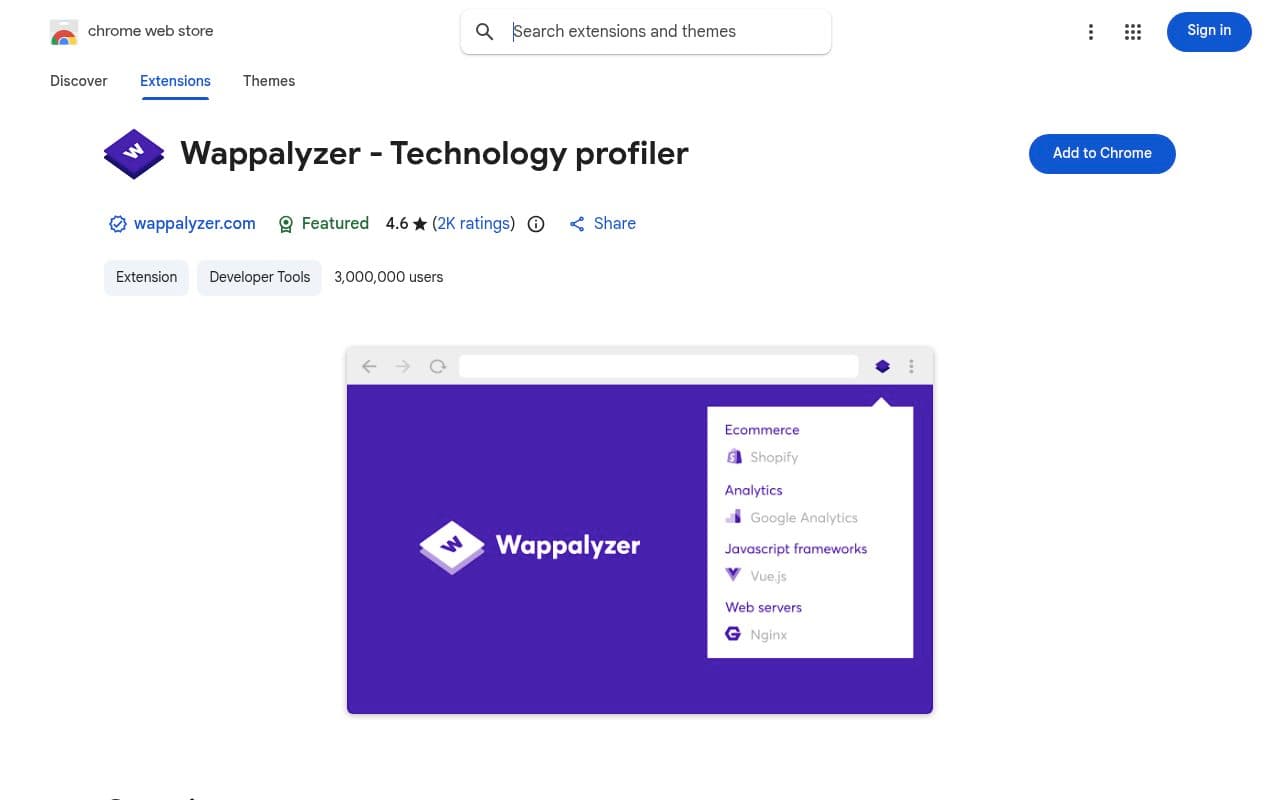 Wappalyzer preview