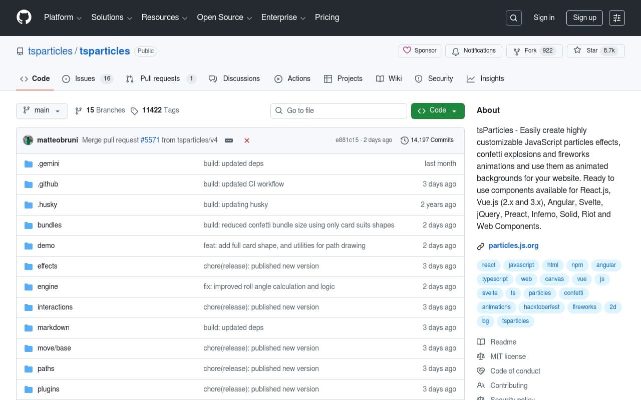 React tsParticles preview