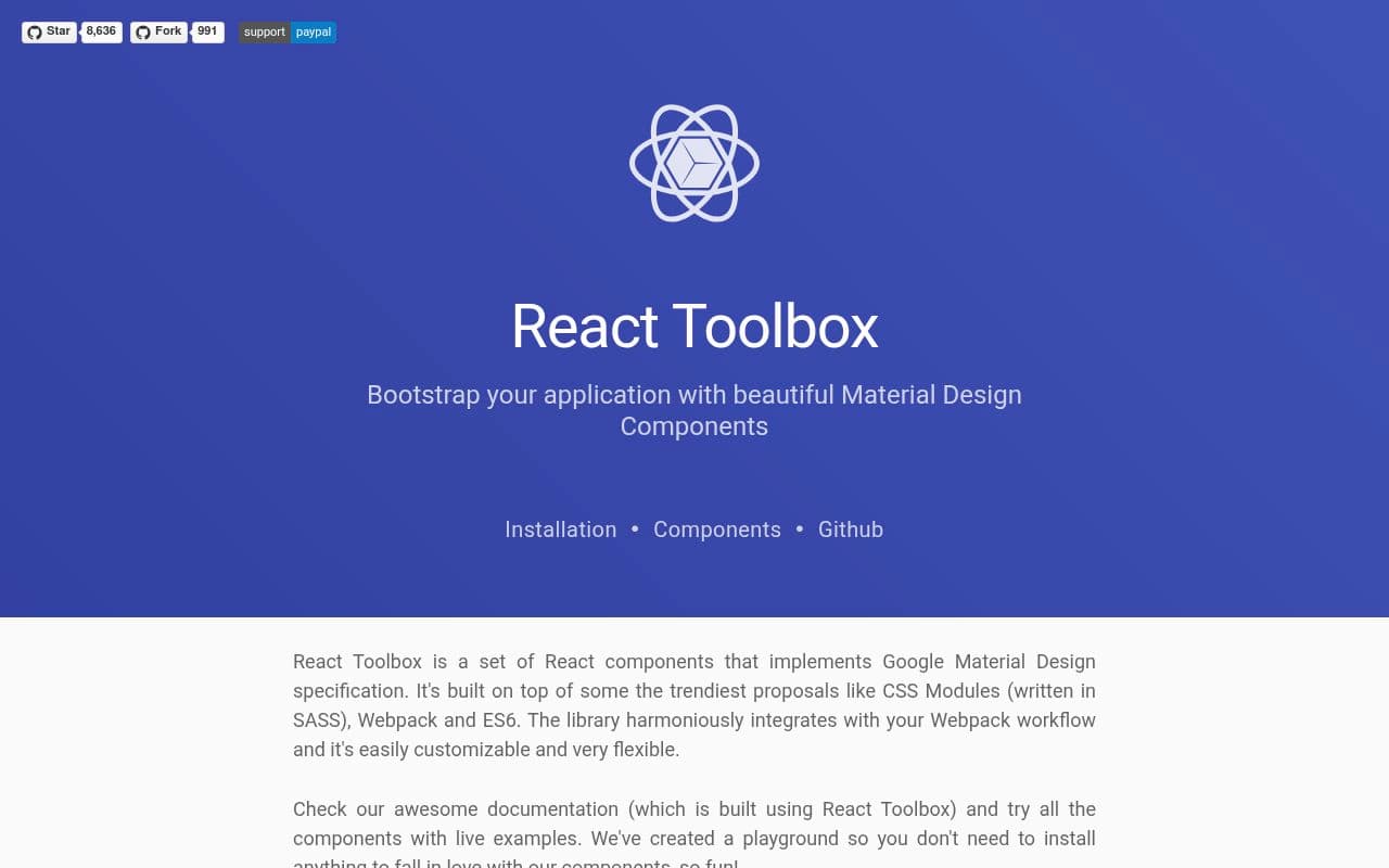 React Toolbox preview