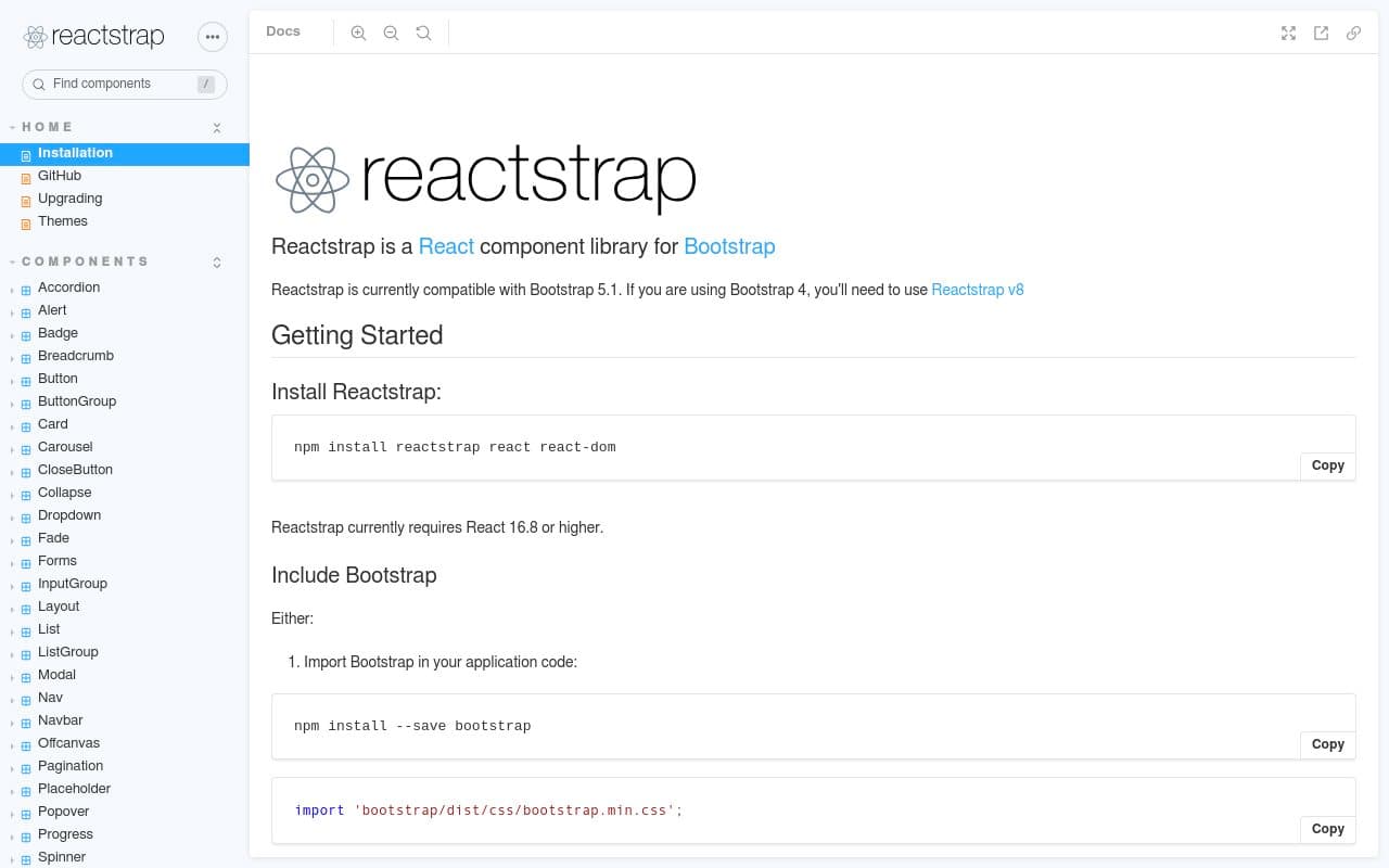 ReactStrap preview