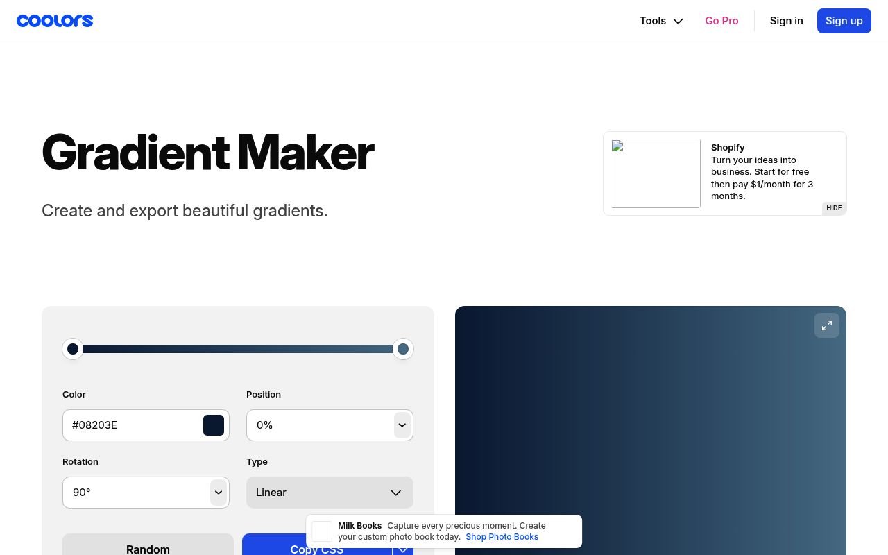 Coolors Gradient Maker — screenshot