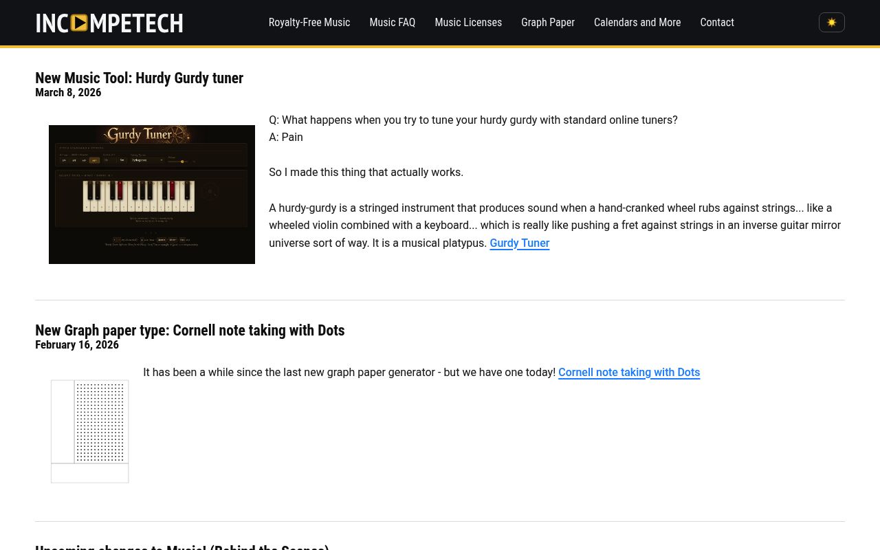 Incompetech — screenshot