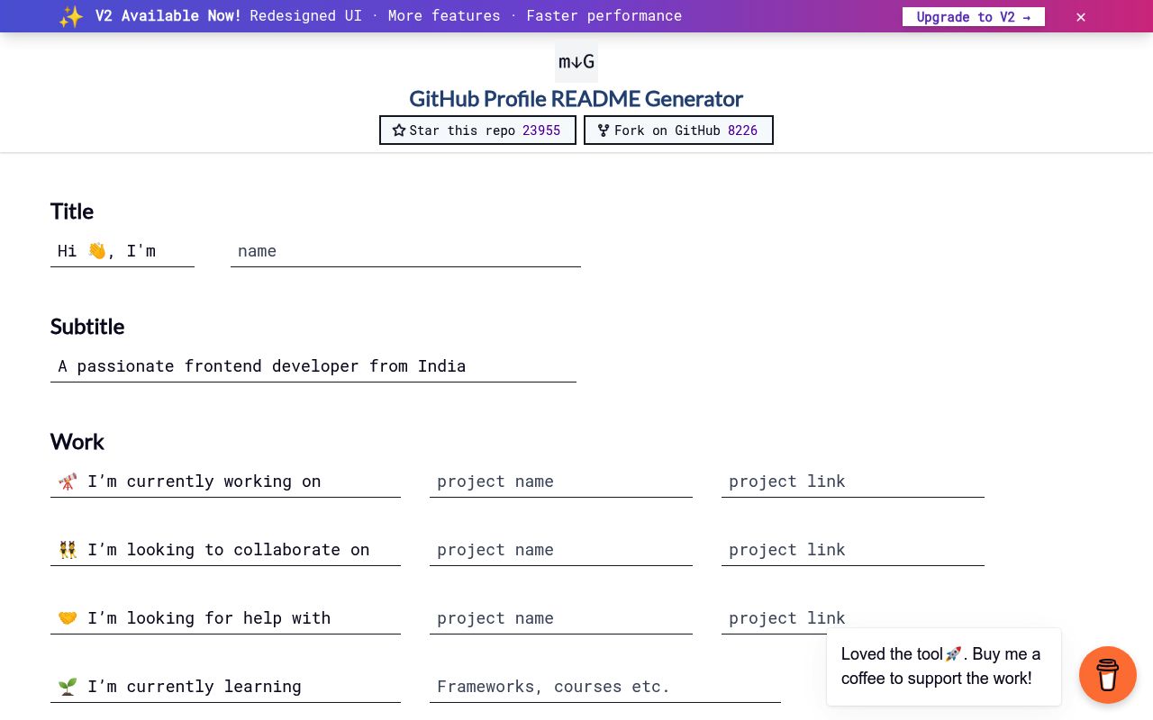 Github profile readme generator preview
