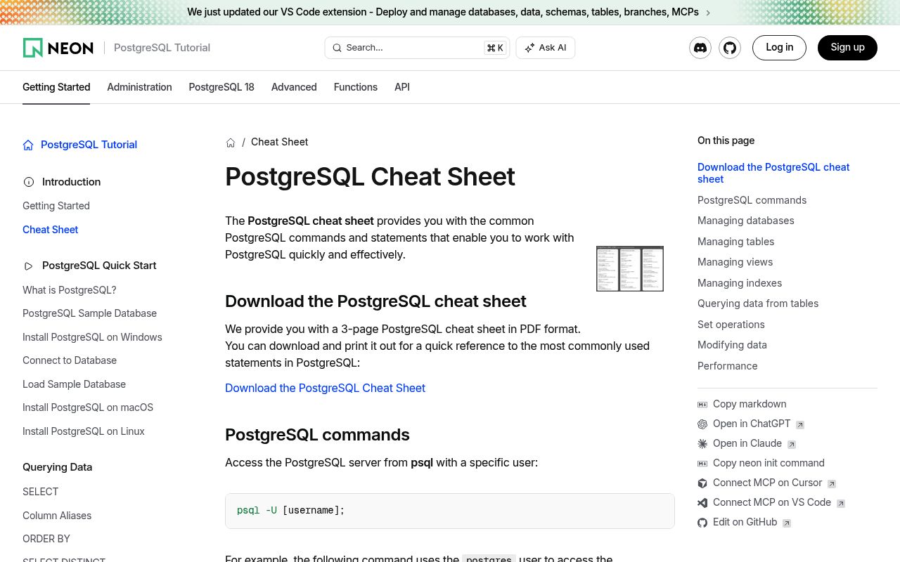 PostgreSQL Cheat Sheet preview
